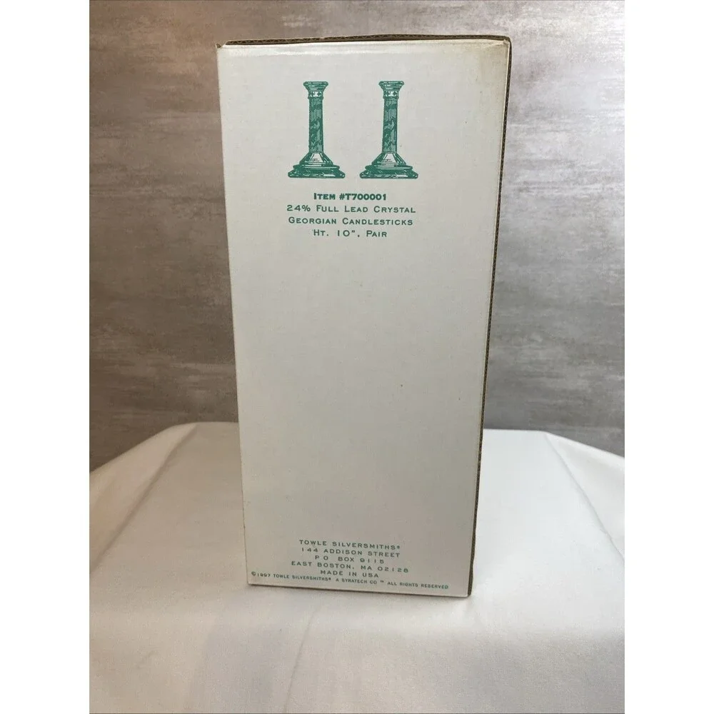 Towle Crystal 10” Georgian Candlestick Holders Pillar Style New In Box